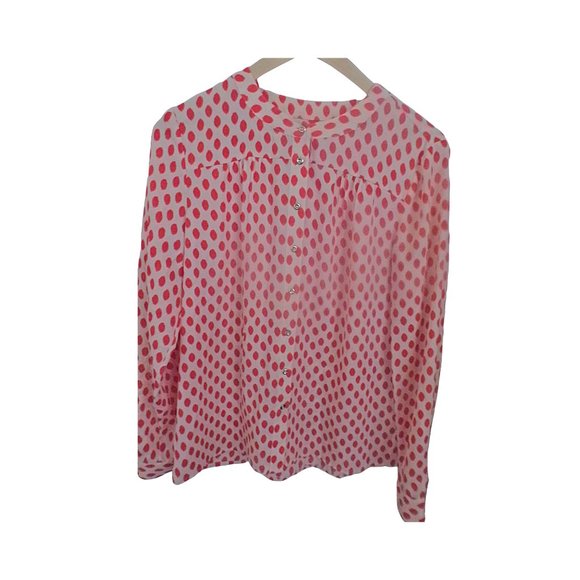ELEGANT BUTTON DOWN SHEER LONG SLEEVE POLKA DOT BLOUSE - Picture 1 of 4